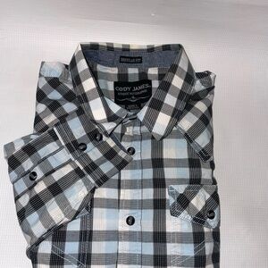 Men’s Cody James Pearl snap button down Black and White Plaid Men's Shirt sizeL